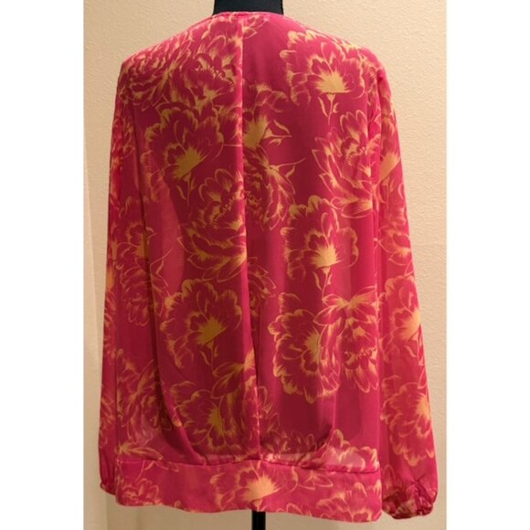 Next UK Floral Blouse UK 14 (US 10) Pink Gold Long Sleeve Sheer Top - Picture 2 of 4